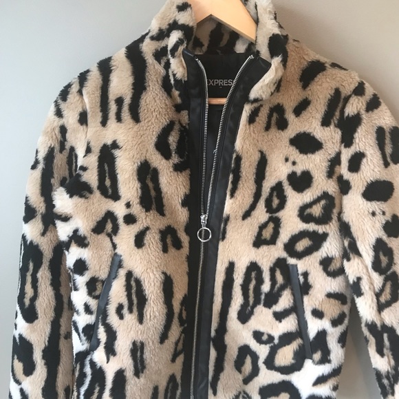 Express leopard print fur leather trim jacket NWT - Picture 3 of 12